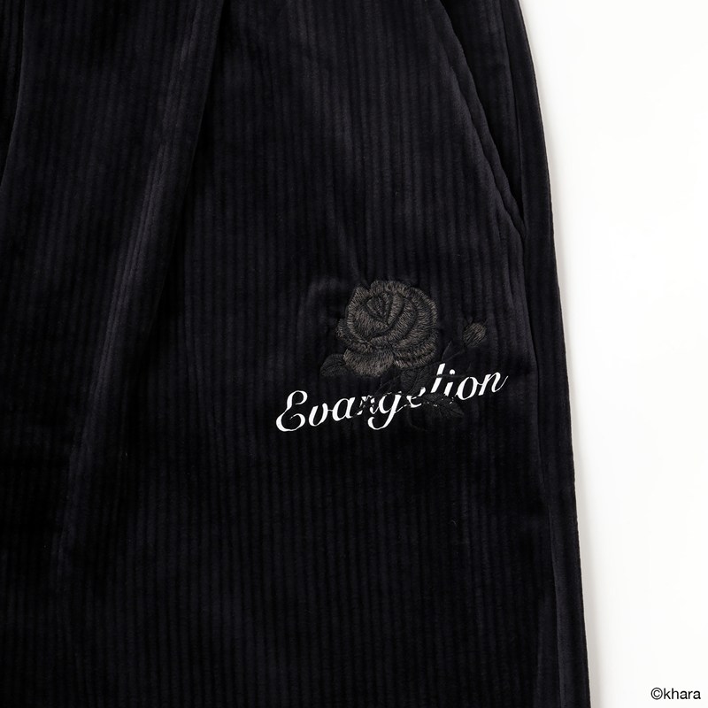 RADIO EVA A344 EVA-01 Flower Embroidery Corduroy Pants/BLACK BLACK Small