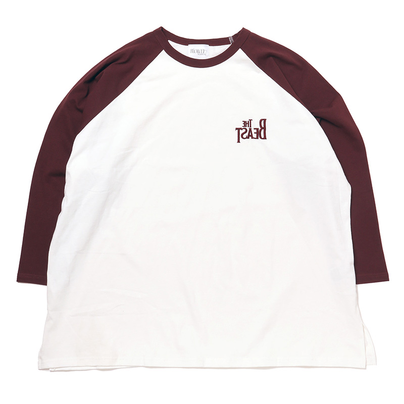 【FLOWER by RADIO EVA 064】THE BEAST Embroidery Raglan Cutsew/BURGUNDY
