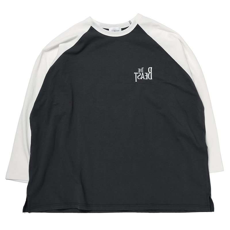 【FLOWER by RADIO EVA 064】THE BEAST Embroidery Raglan Cutsew/CHARCOAL×WHITE