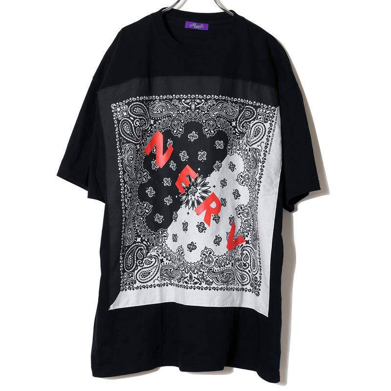 RADIO EVA 614 NERV SPLIT PAISLEYS BANDANA T-Shirt/ブラック×ホワイト