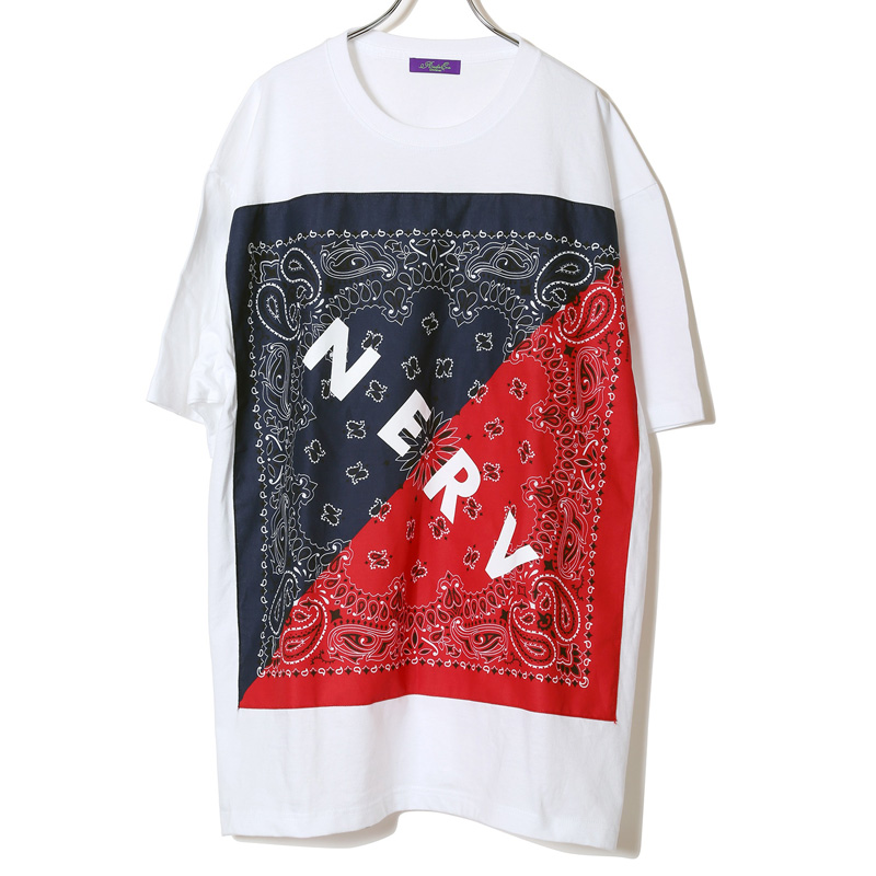 RADIO EVA 614 NERV SPLIT PAISLEYS BANDANA T-Shirt/ブルー×レッド
