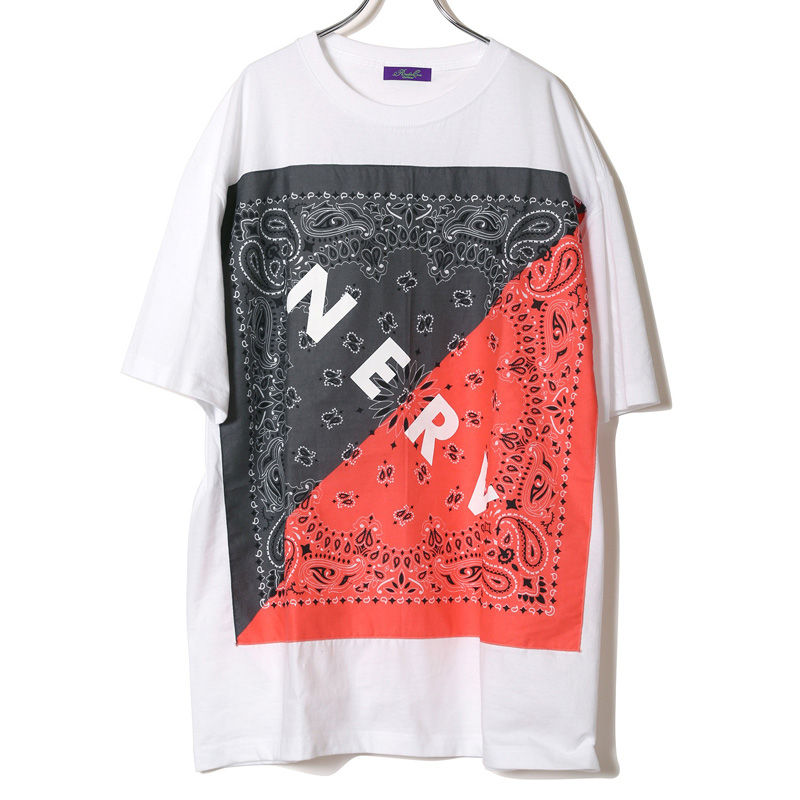 RADIO EVA 614 NERV SPLIT PAISLEYS BANDANA T-Shirt/グレー×コーラル