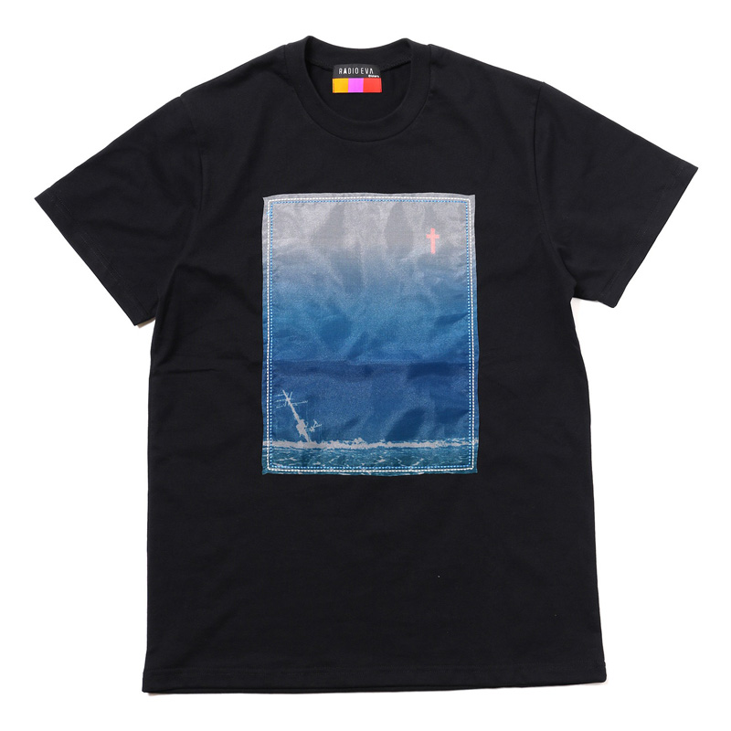 RADIO EVA 847 波打際 Organdy T-Shirts/BLACK（BLUE）