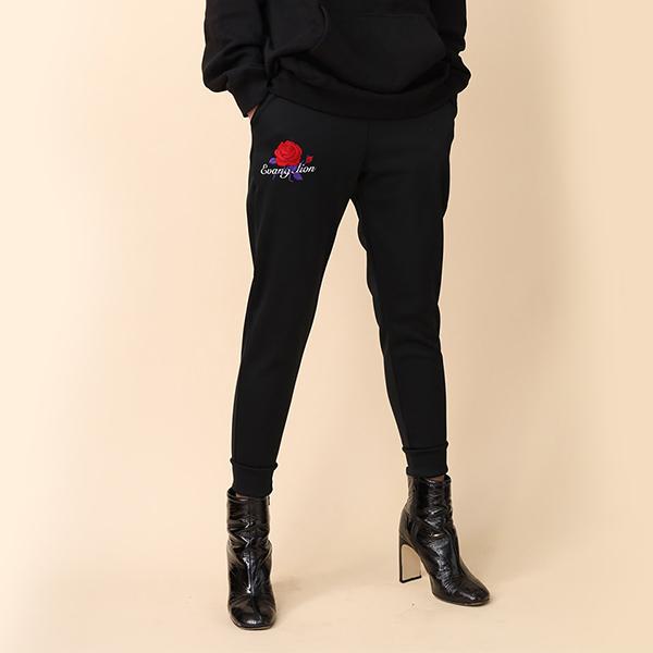 【FLOWER by RADIO EVA 043】Flower Embroidery Pants /BLACK（初号機覚醒ローズ）
