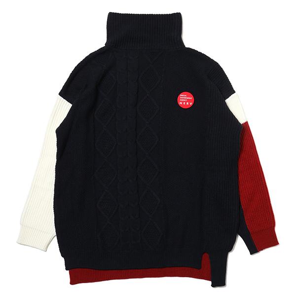 RADIO EVA 746 EVANGELION Panel Turtleneck Knit/BLACK×WHITE×RED
