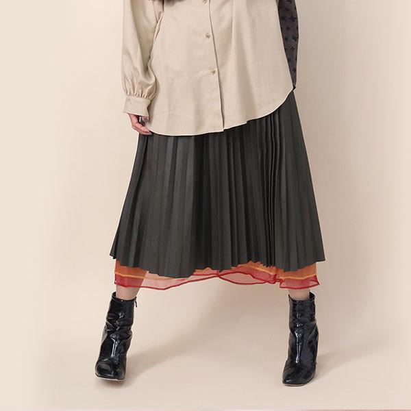 【FLOWER by RADIO EVA 046】EVANGELION Fake Leather Pleated Skirt/OLIVE
