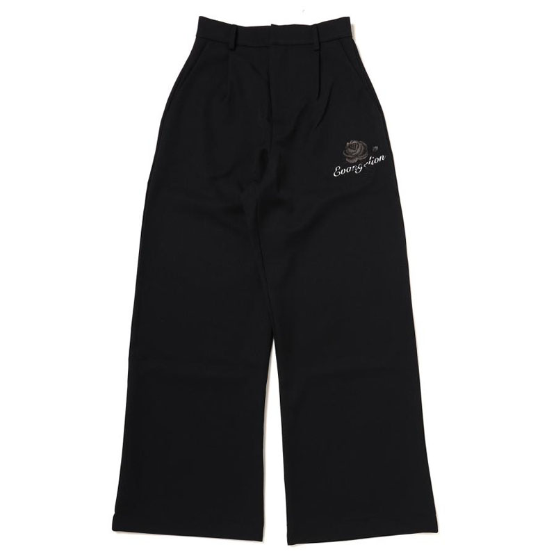 RADIO EVA A066 EVA-01 Flower Embroidery Wide Slacks/BLACK