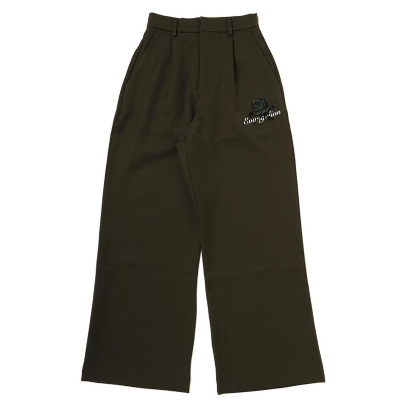 RADIO EVA A066 EVA-01 Flower Embroidery Wide Slacks/OLIVE