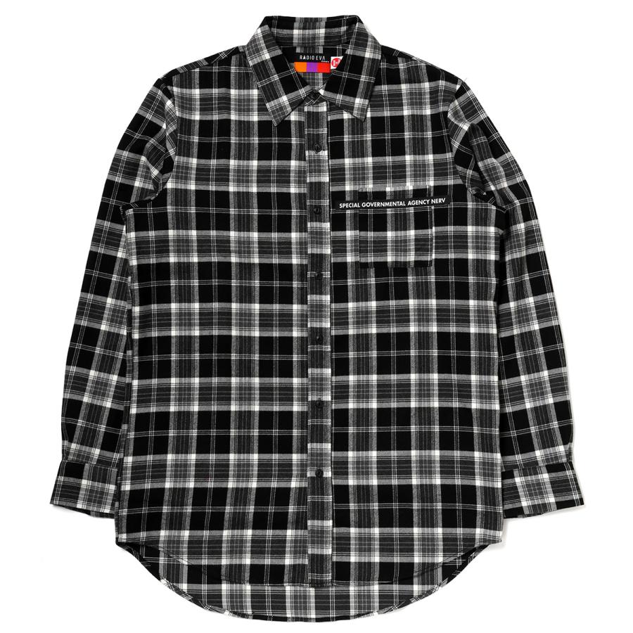 RADIO EVA A083 EVA-01 BANDANNA FLANNEL CHECK SHIRTS/WHITE×BLACK