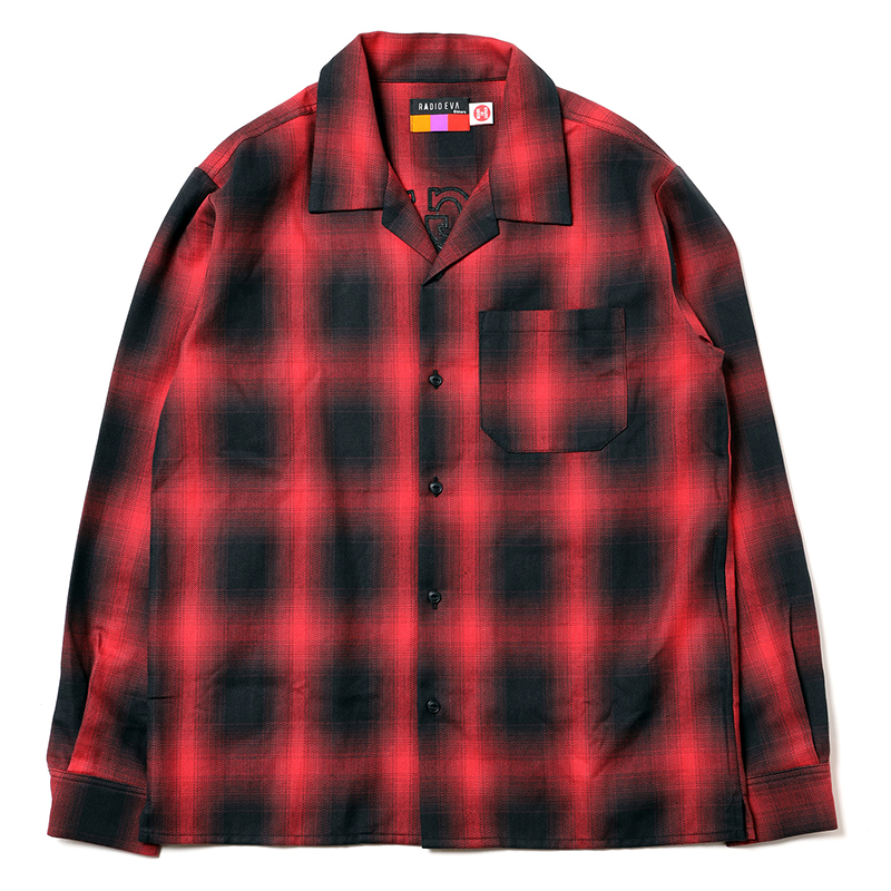 RADIO EVA A189 Longinus OPEN NECKED OMBRE CHECKED SHIRTS /RED