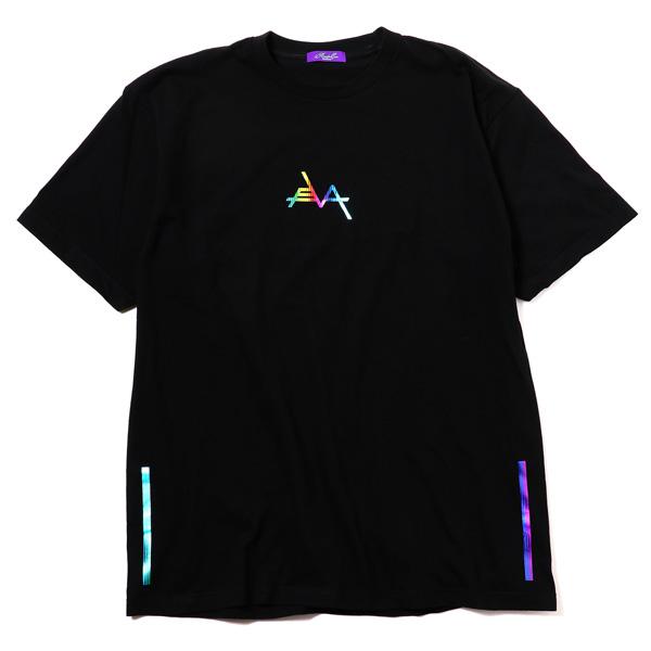 RADIO EVA 625 EVANGELION Solid Line Logo T-Shirt/BLACK×RAINBOW