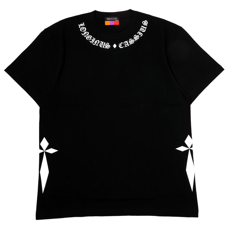 RADIO EVA A225 LONGINUS・CASSIUS BLACKLETTER T-Shirt/BLACK×WHITE