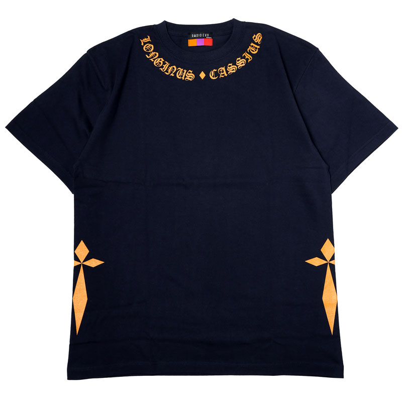 RADIO EVA A225 LONGINUS・CASSIUS BLACKLETTER T-Shirt/NAVY×ORANGE
