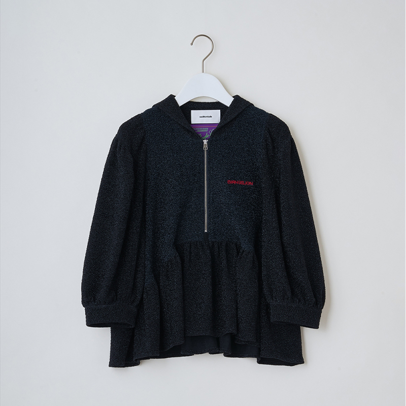 【RADIO EVA"THE 30"】C017 Half Zip Shiny Blouse by naokitomizuka/BLACK