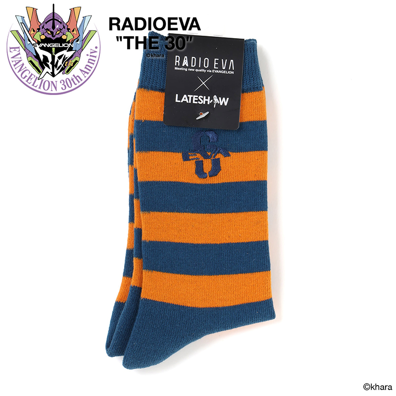 【RADIO EVA"THE 30"】 C082 EVANGELION Border Socks by LATESHOW/NAVY/25cm～27cm [お届け予定：2026年4月下旬]