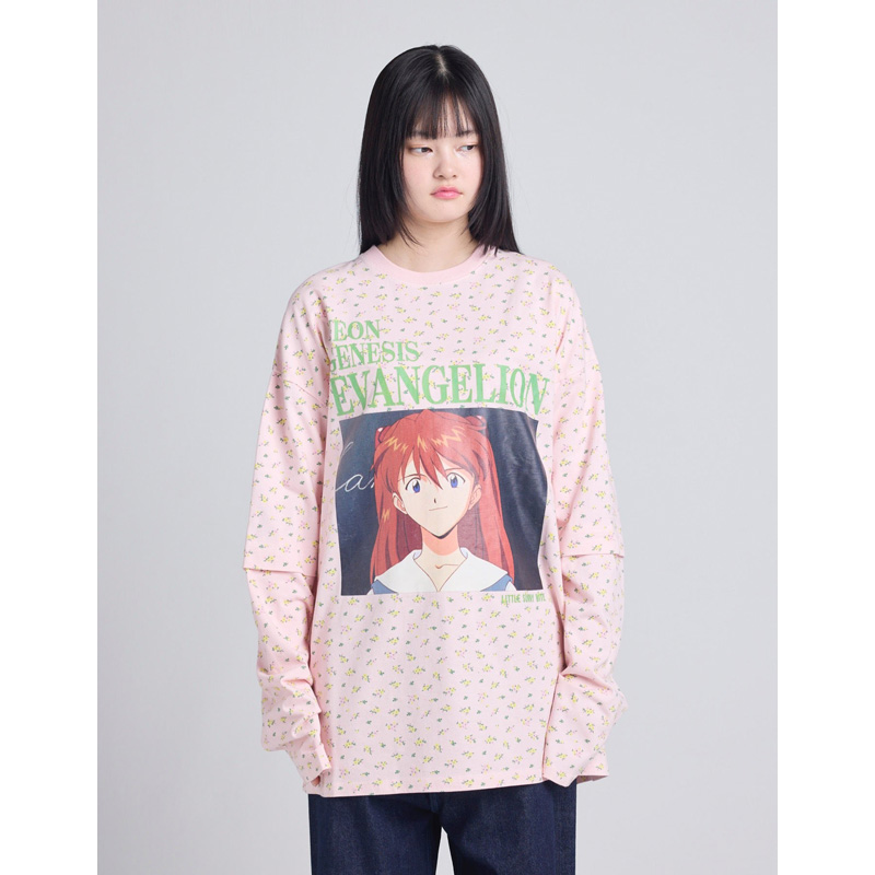 【EVANGELION × LITTLE SUNNY BITE】Floral Long Tee//PINK/M