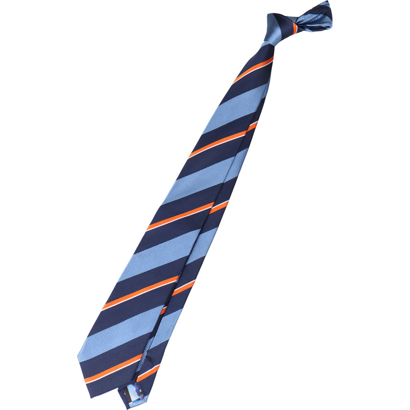 【EVANGELION × KONAKA/FUTATA】シルクブレンドストライプネクタイ 7.5cm幅/ブルー×ネイビー×オレンジ
