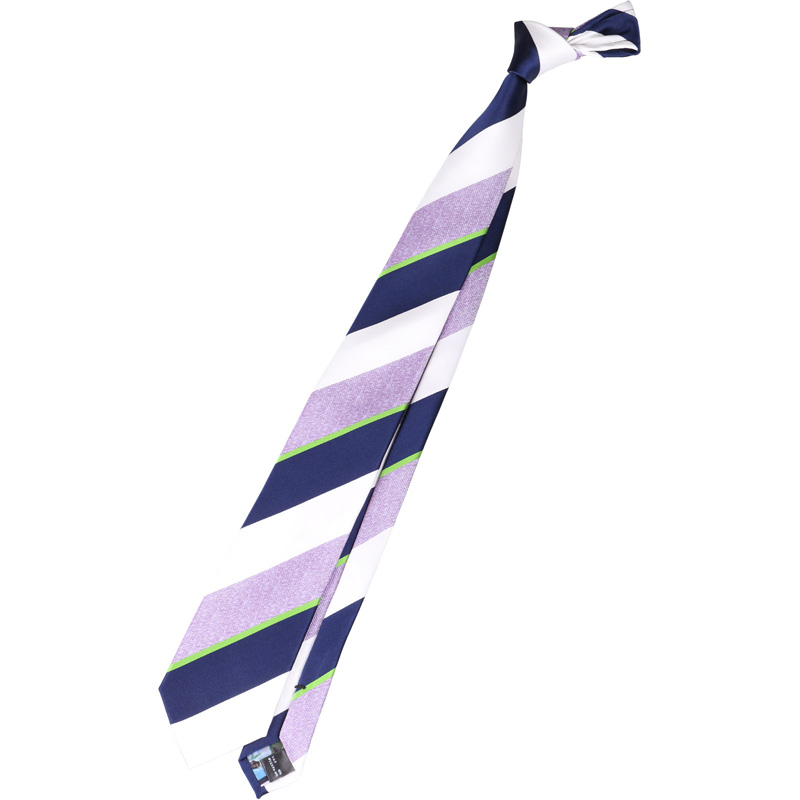 【EVANGELION × KONAKA/FUTATA】シルクブレンドストライプネクタイ 7.5cm幅/パープル×ホワイト×ネイビー