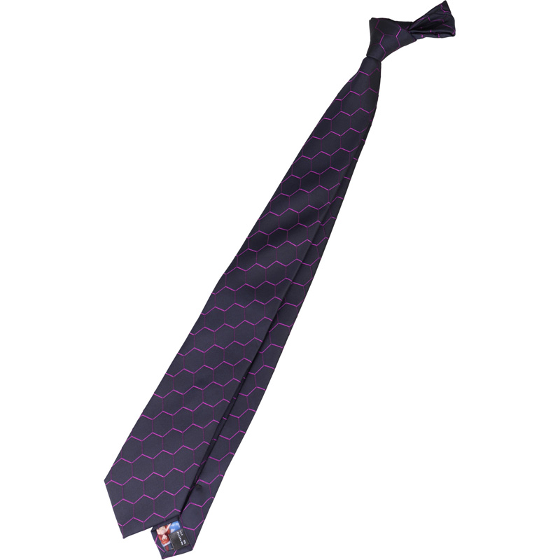 【EVANGELION × KONAKA/FUTATA】シルクブレンド幾何学模様ネクタイ 7.5cm幅/ダークネイビー×パープル