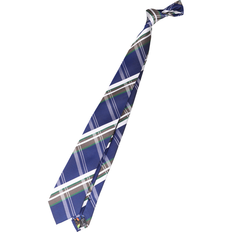 【EVANGELION × KONAKA/FUTATA】シルクブレンドチェックネクタイ 7.5cm幅/ネイビー×ホワイト