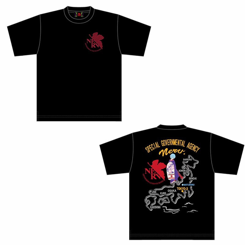 EVA×錦 舞妓綾波NERV地図柄Tシャツ/黒/M