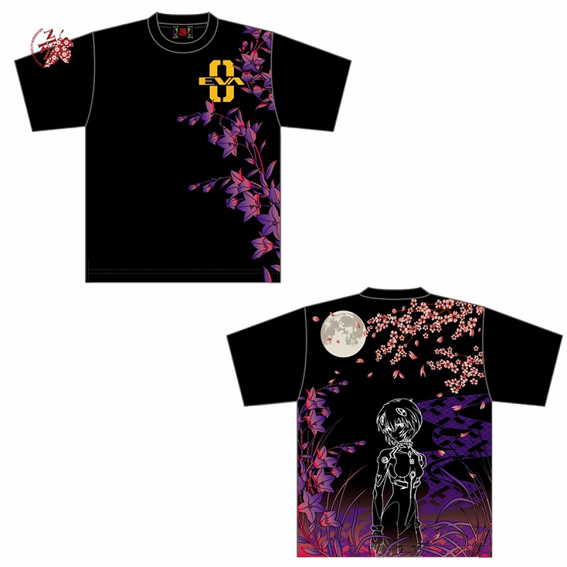 EVA×錦 しだれ桜と綾波柄Tシャツ/黒/M