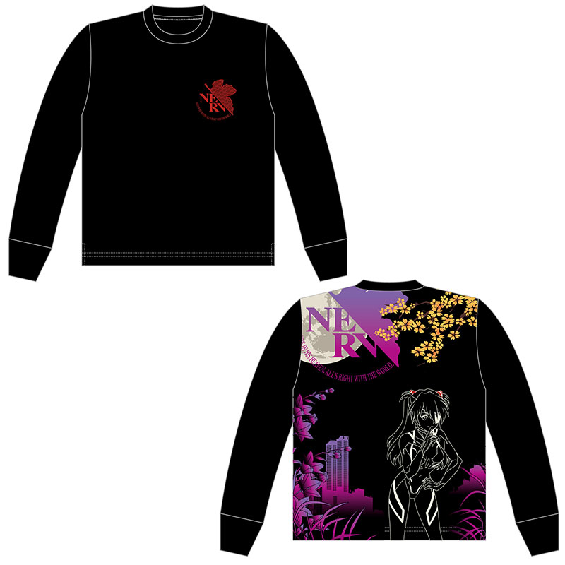 【EVAx錦】アスカ&桜刺繍ロングTシャツ/ブラック