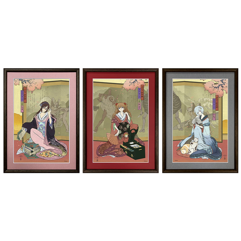 エヴァ浮世絵 箱根八里美人三画揃/レイ・アスカ・マリ3種セット/キャラ用マットカラー（版三）