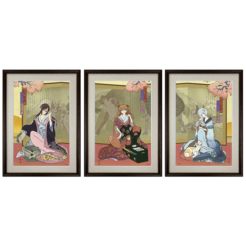 エヴァ浮世絵 箱根八里美人三画揃/レイ・アスカ・マリ3種セット/共通マットカラー（版三）