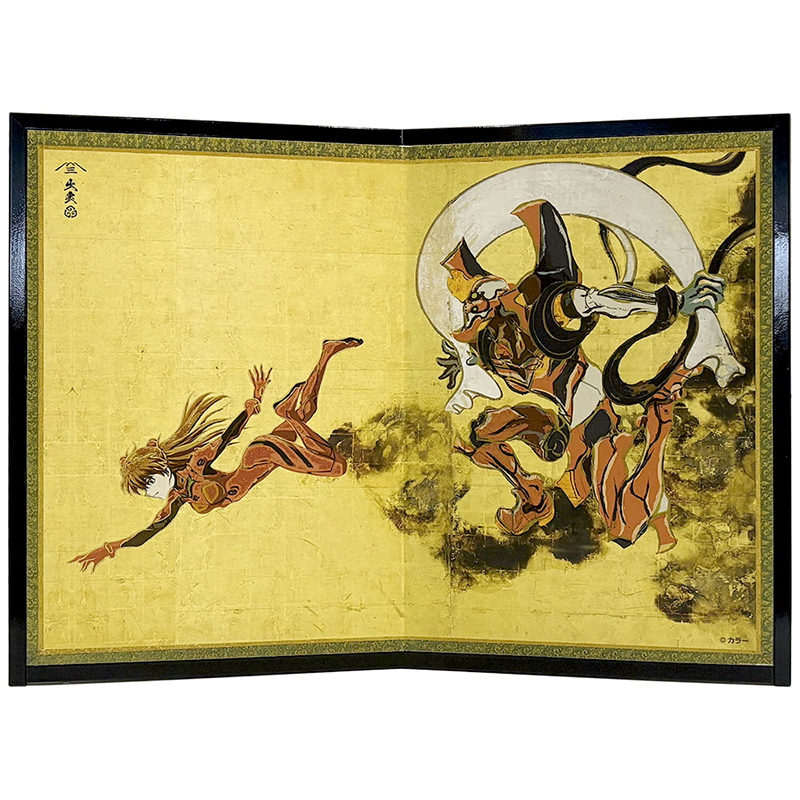 【受注生産品】エヴァ浮世絵屏風「EVANGELION風神雷神図屏風」風神図：2号機/アスカ（版三）