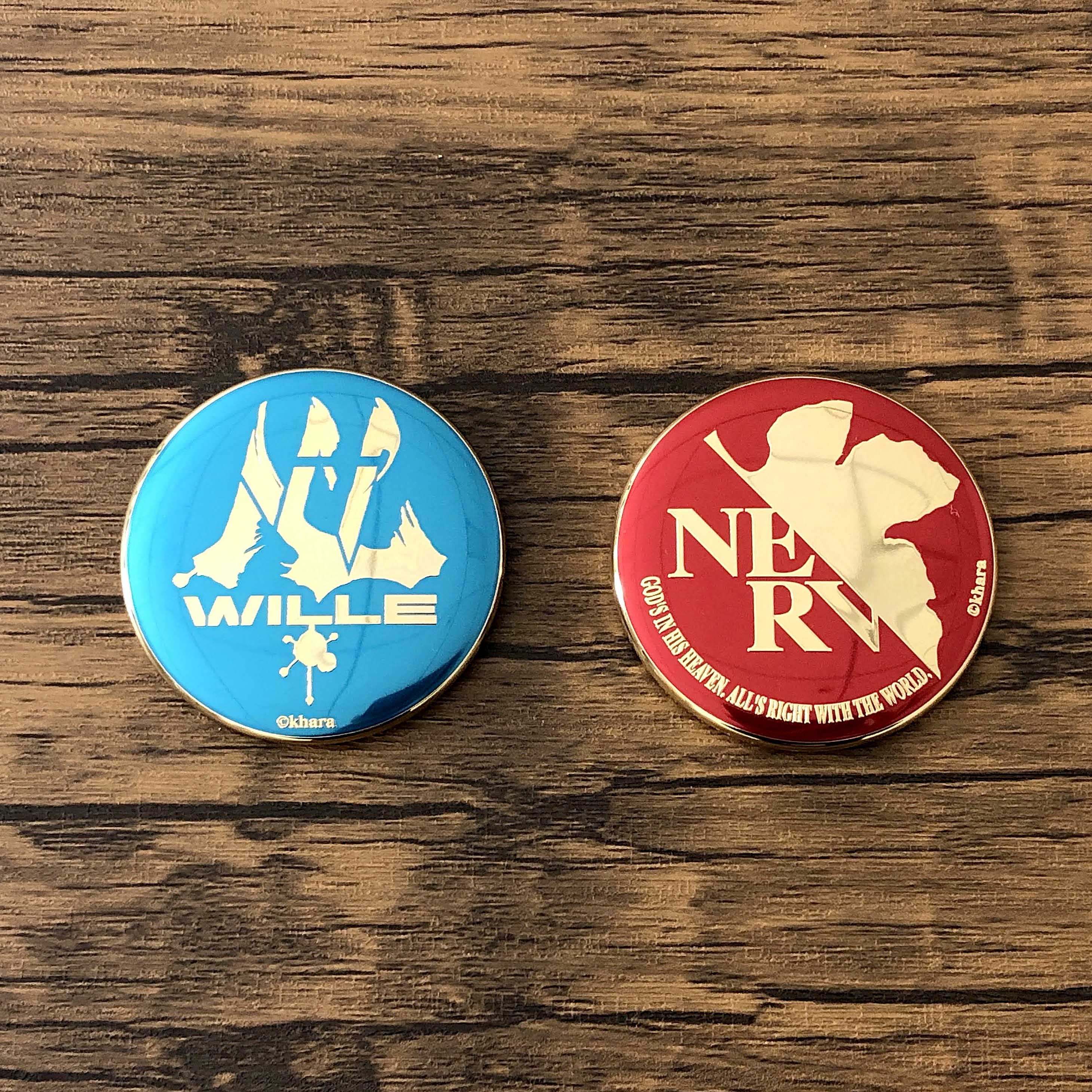 EVA STORE オリジナルメタルエンブレムバッジ2種セット/NERVマーク/WILLEマーク