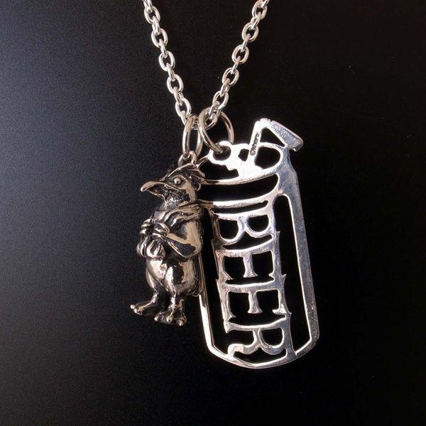 【受注生産品】EVA×花唐草 collaboration SILVER 第七弾　ペンペン＆ビール ペンダント 50cmチェーン