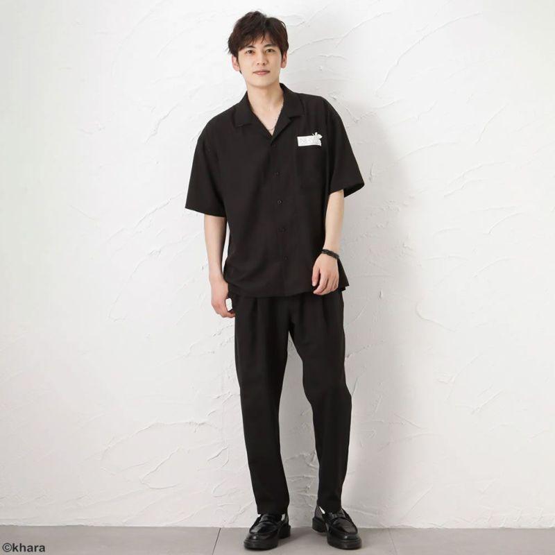 EVANGELION プリント開襟シャツ/NERV/ブラック（マックハウス）