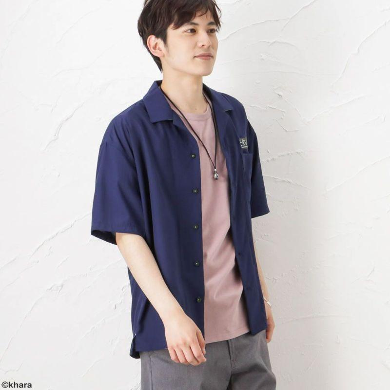 EVANGELION プリント開襟シャツ/NERV/パープル（マックハウス）