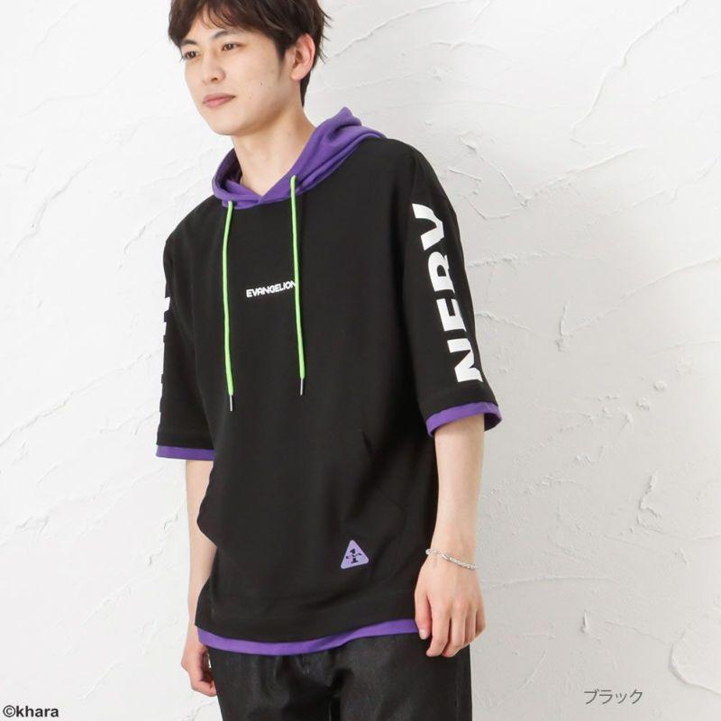 EVANGELION ボリュームネック半袖パーカー /NERV初号機/ブラック（マックハウス）