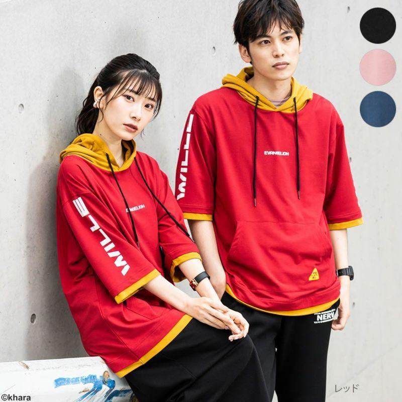 EVANGELION ボリュームネック半袖パーカー /WILLE2号機/レッド（マックハウス）