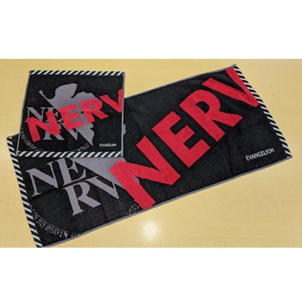 エヴァ パイルジャガード織刺繍入キャリータオル/フェイスタオル「NERVロゴレッド」2種セット（丸眞）